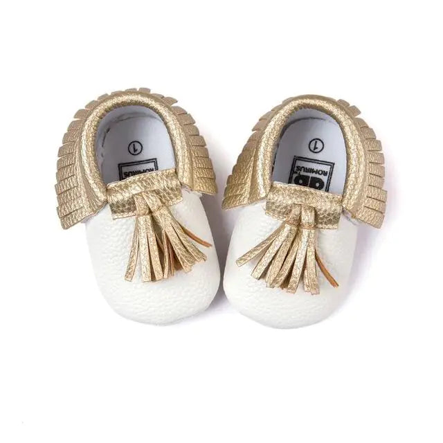 PU Striped Synthetic Leather Baby Soft Sole Shoes