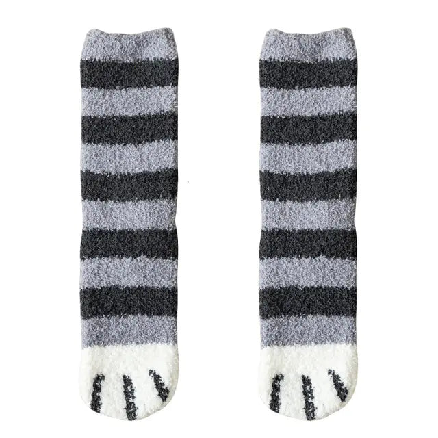 Autumn Winter Couple Cat Paw Plush Socks (Coral Fleece)