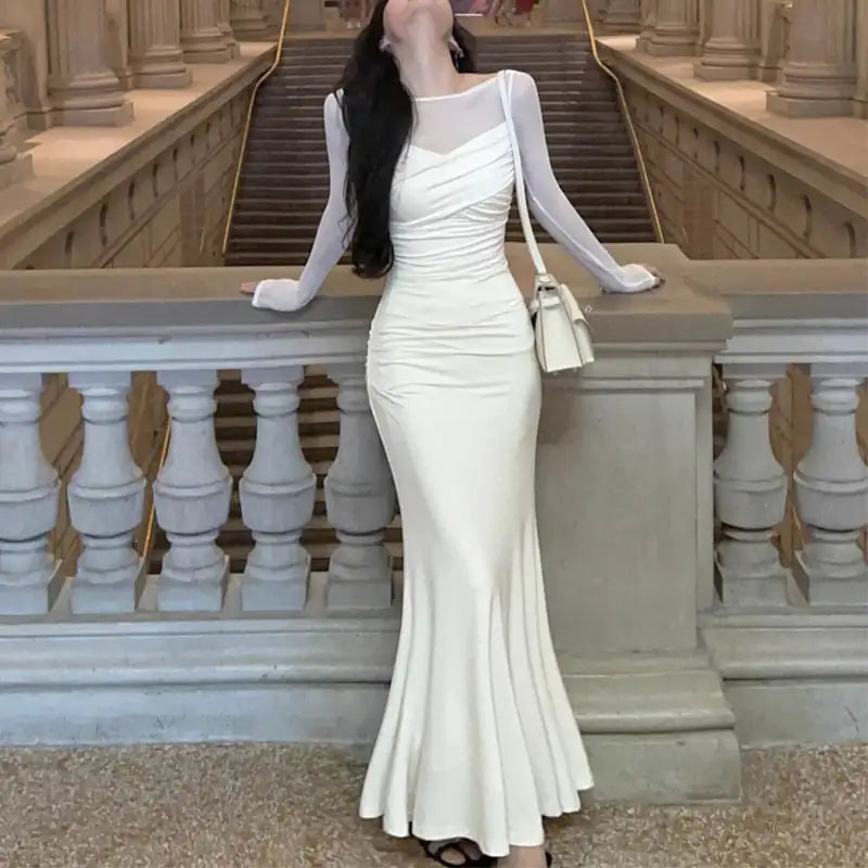 Translucent Stitching Modal Knit Dress for Women
