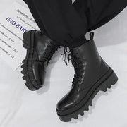 Stylish Men's High-Top Leather Boots with Side Zipper