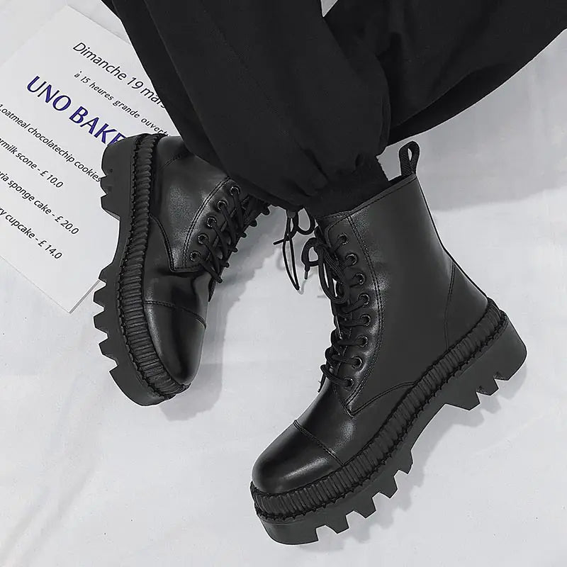 Stylish Men's High-Top Leather Boots with Side Zipper