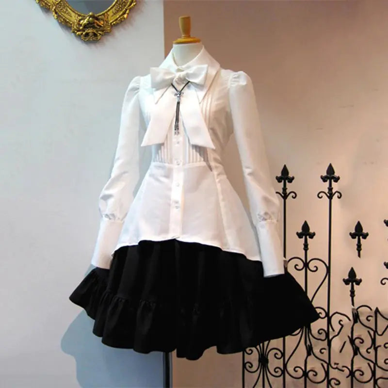 Solid Color Ruffled Hem Princess Dress with Bow Tie