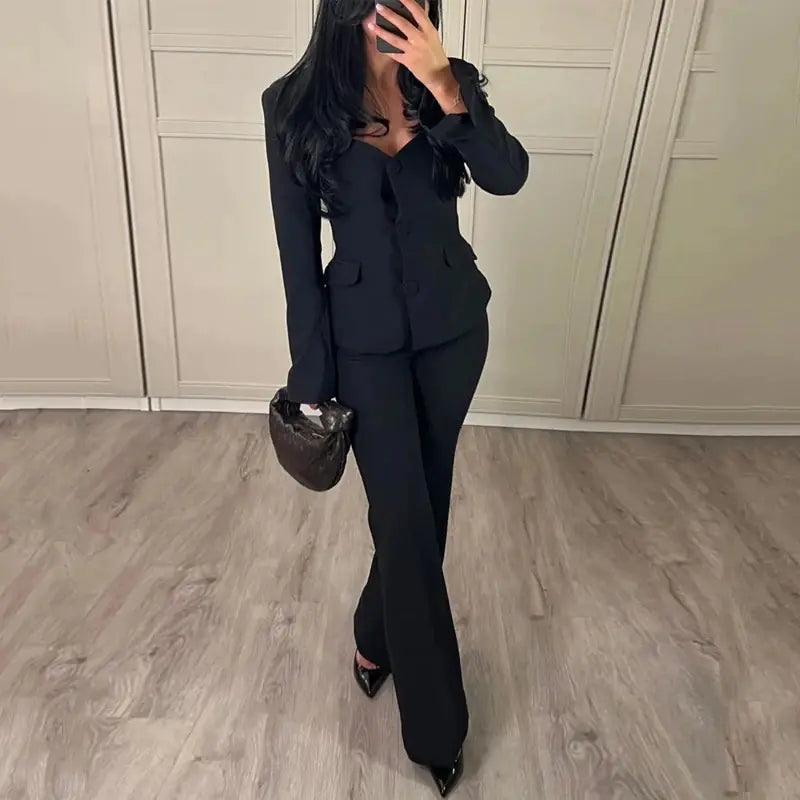 2023 Fall Women's Slim-Fit Solid Color Suit Set