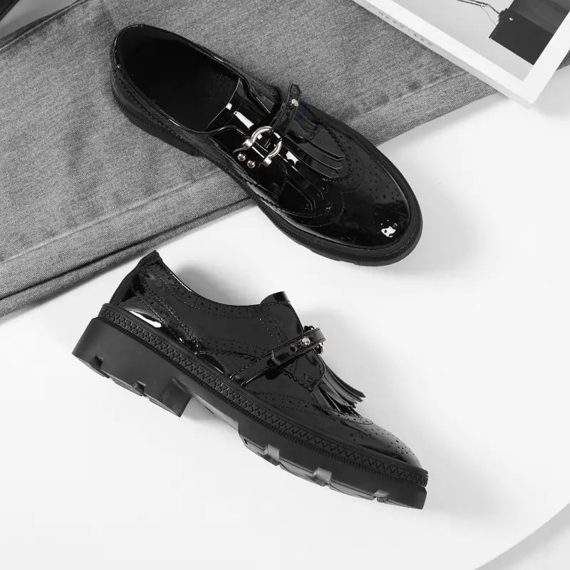 Women's British Style Patent Leather Thick-soled Shoes