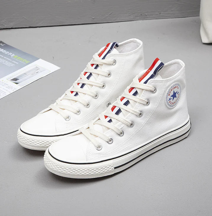 Trendy Black High-Top Canvas Sneakers for Women