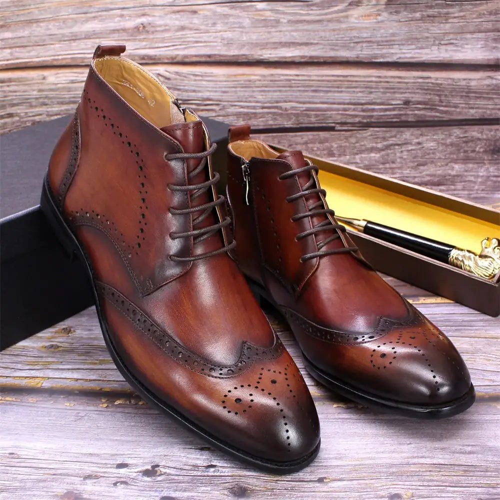 Men's Side Zipper Leather Boots