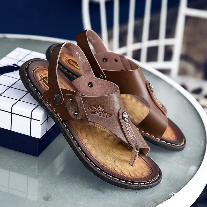 Men's Plus-Size Two-Toed Leather Sandals