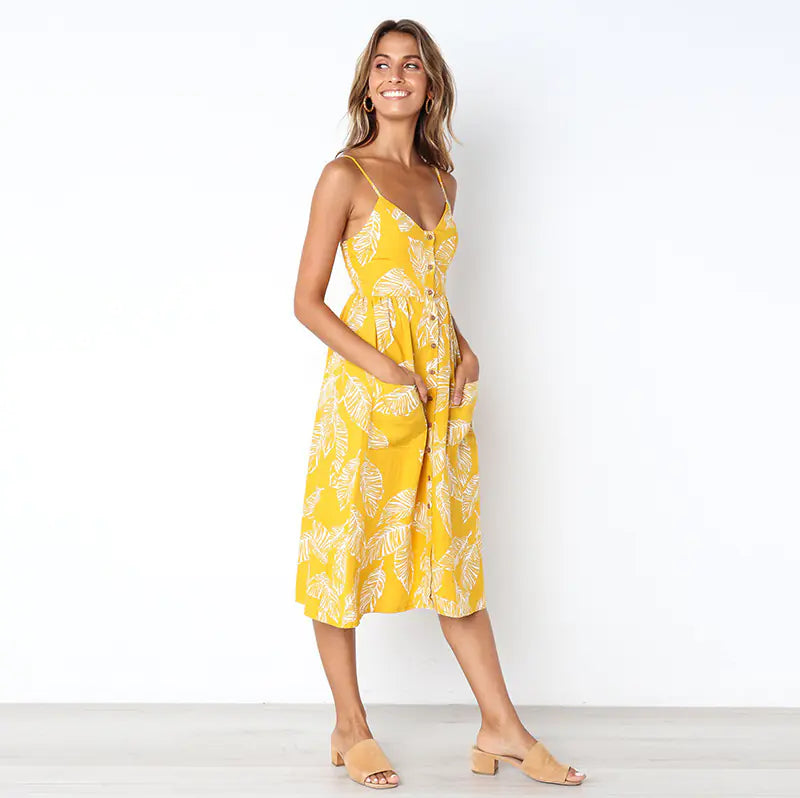 Sunflower Pineapple Print Backless Dress for Women