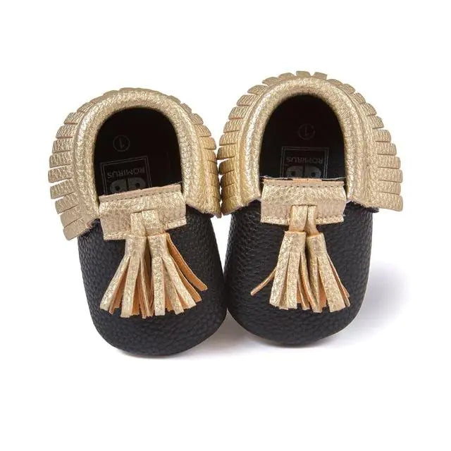 PU Striped Synthetic Leather Baby Soft Sole Shoes