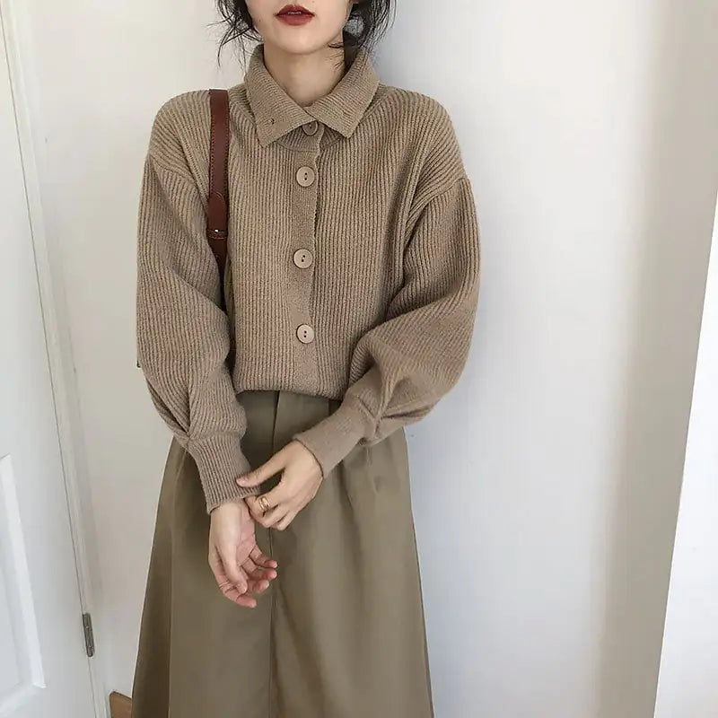 Women's Short Loose Soft Waxy Knitted Cardigan