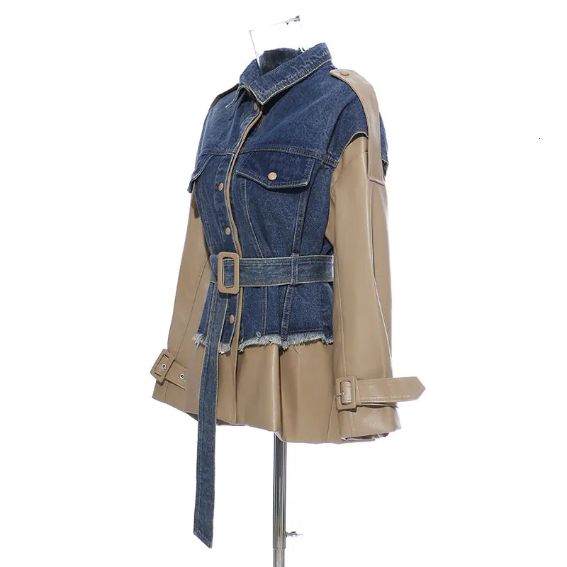 Personalized Denim and Leather Patchwork Jacket