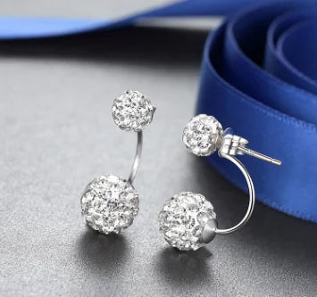 925 Silver Crystal Ear Studs Japanese Korean Elegance