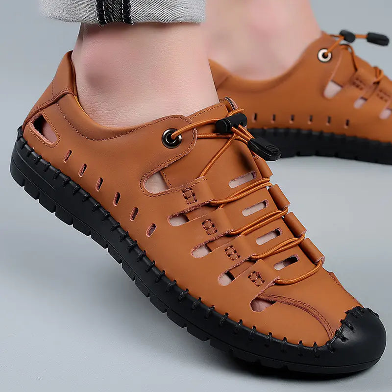 Leather Cowhide Casual Hollow Sandals for Comfort