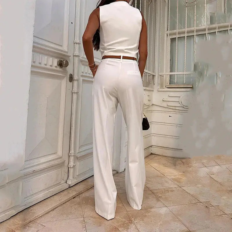 2023 Summer Women's Solid Color Button Vest Set