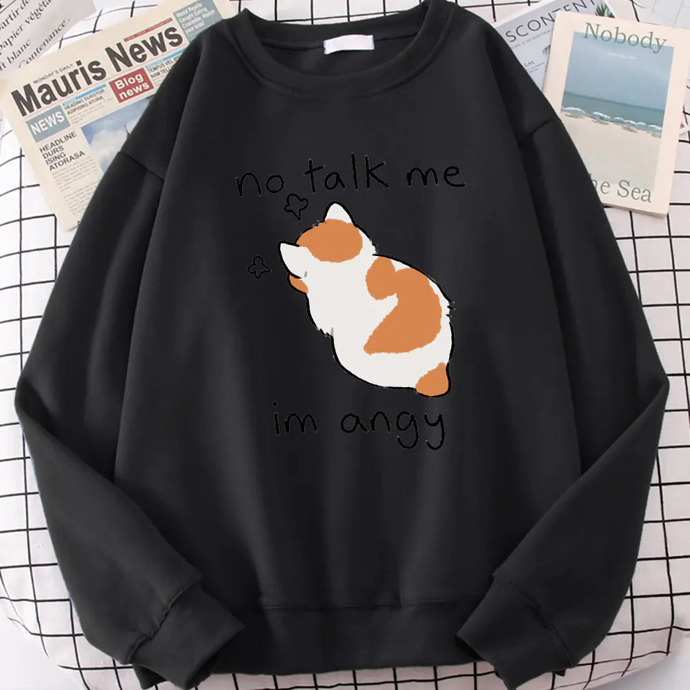 Chic Casual Cat Print Crew Neck Sweatshirt