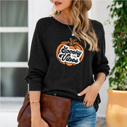 Women's Long-Sleeved T-Shirt with Halloween Pumpkin Print