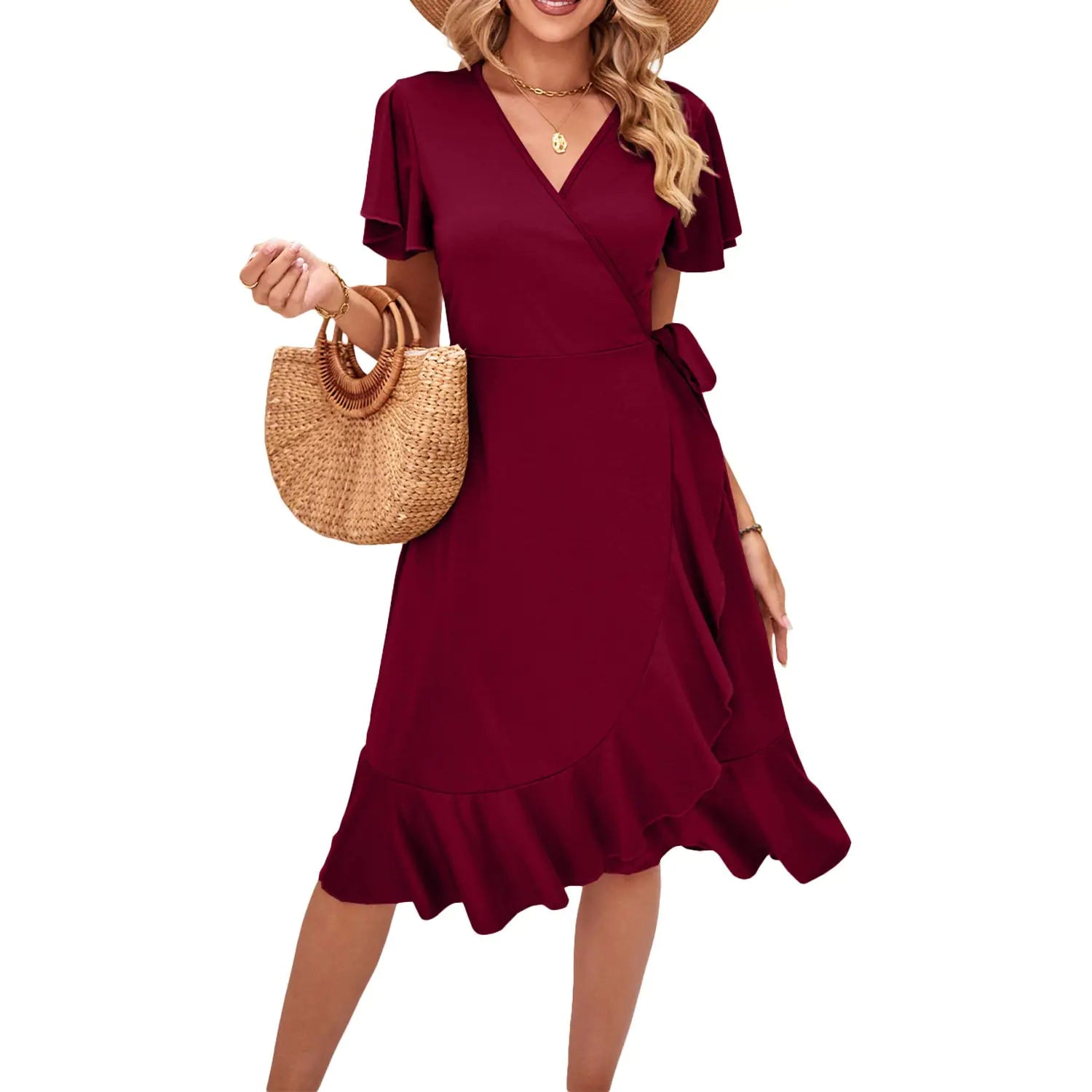 Cross V-Neck Lace-Up Dress