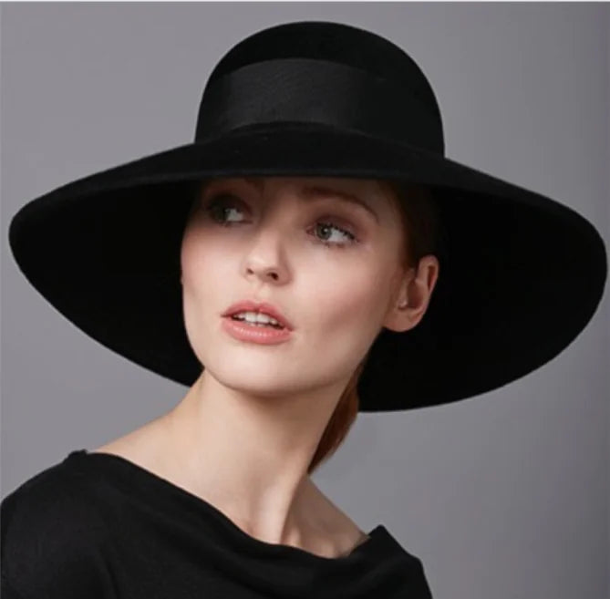 Fashionable Vintage Wide-Brim Wool Felt Hat