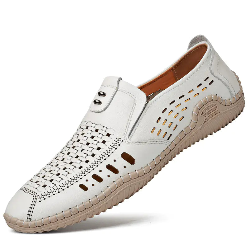 Breathable Hollow Leather Sandals for Comfort