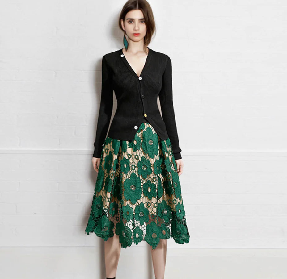 European Style Lace Midi Skirt