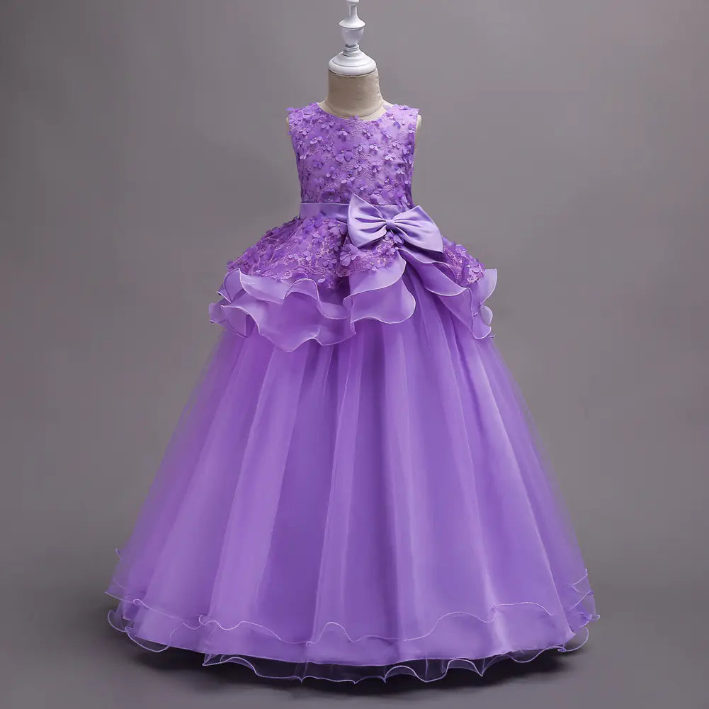 Elegant Long Princess Dress for Girls with Floral Design