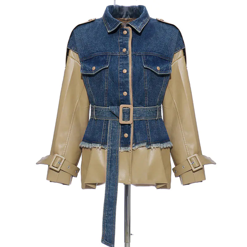 Personalized Denim and Leather Patchwork Jacket
