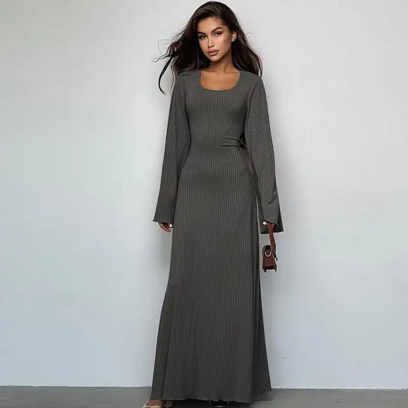 Fashion U-neck Lace-up Long Sleeve Dress for Women