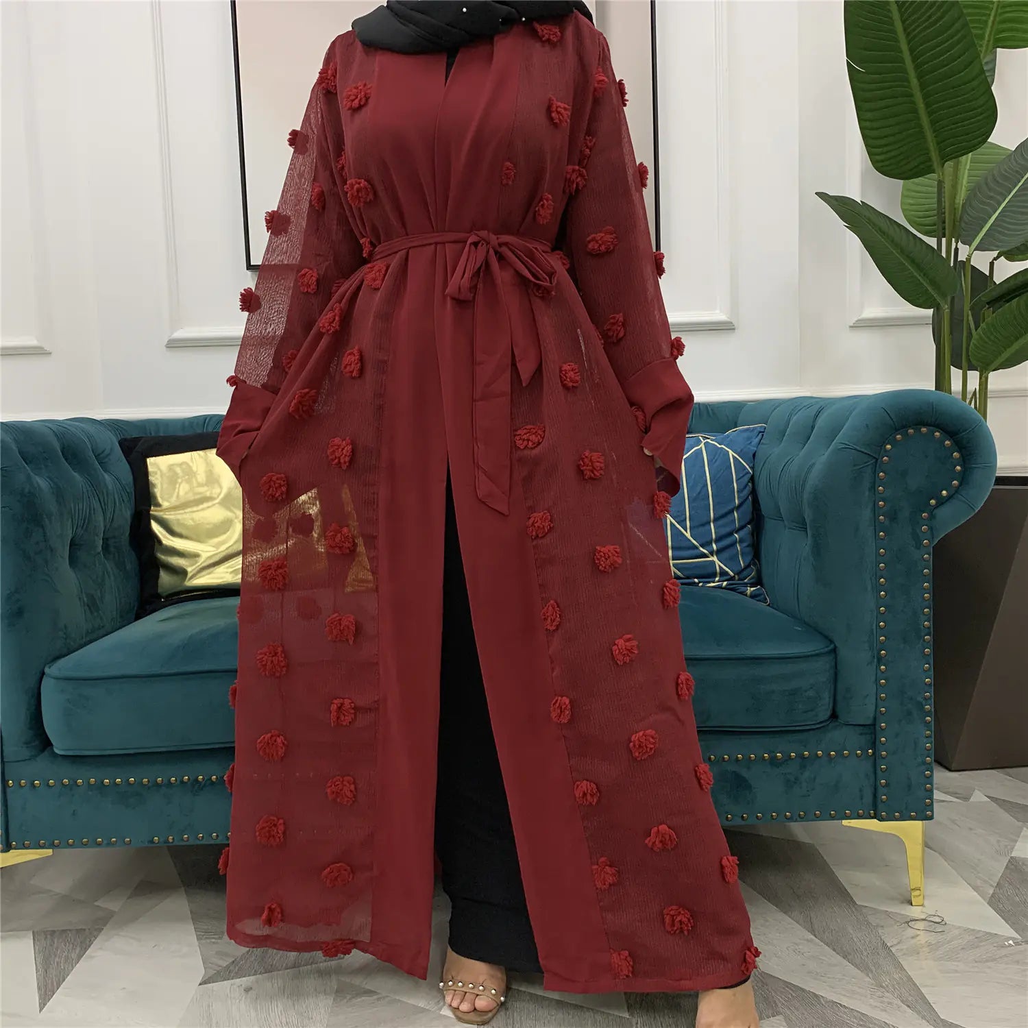Mesh Loose Lace Long Sleeve Cardigan Robe for Women