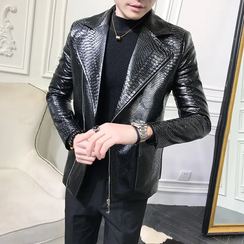 Spring &amp; Autumn Asymmetrical Zipper Leather Jacket