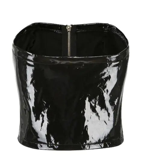 Black Shiny Strapless Top for Women