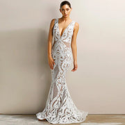 Sexy Deep V Neck Sleeveless Evening Gown Dress