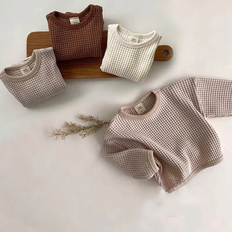 Simple Waffle Loose Pullover T-shirt