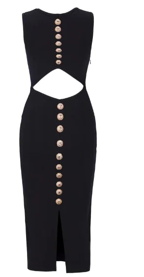 Round Neck Slim-fit Dress with Waist-baring Design