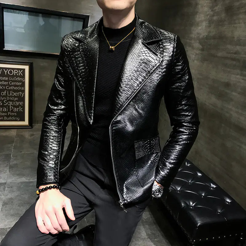 Spring &amp; Autumn Asymmetrical Zipper Leather Jacket