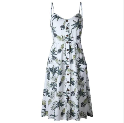Sunflower Pineapple Print Backless Dress for Women