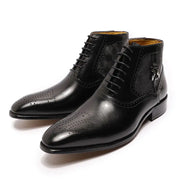 Men's Pointed Leather Front Lace-up Boots