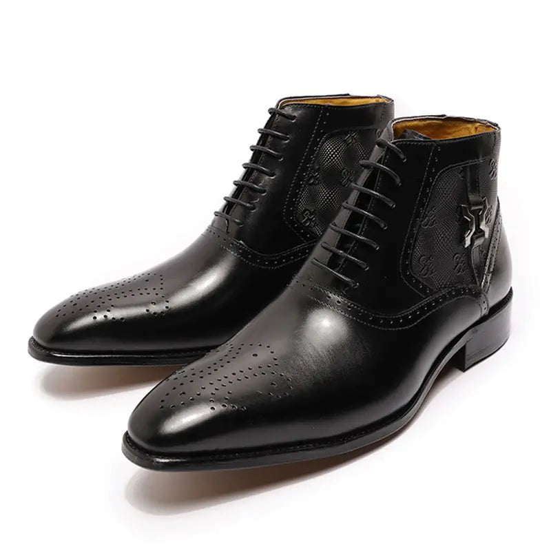 Men's Pointed Leather Front Lace-up Boots