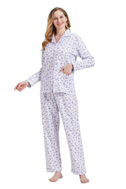 Amaxer 100% Cotton Flannel Button-Down Pajama Set