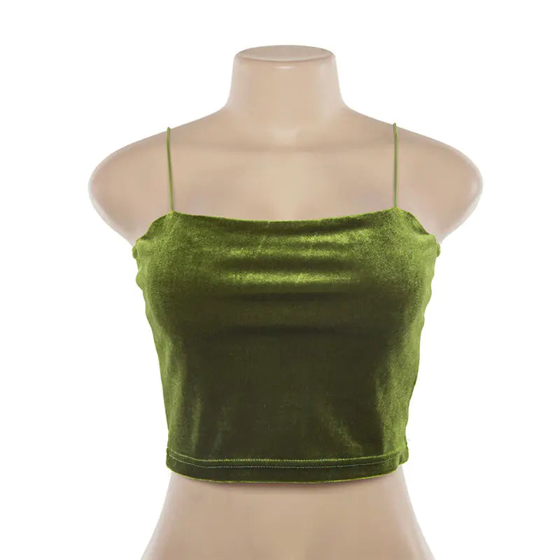Velvet Short Strapless Green Tank Top for Women