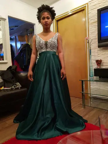Handmade Deep V-Neck Evening Dress for Parties