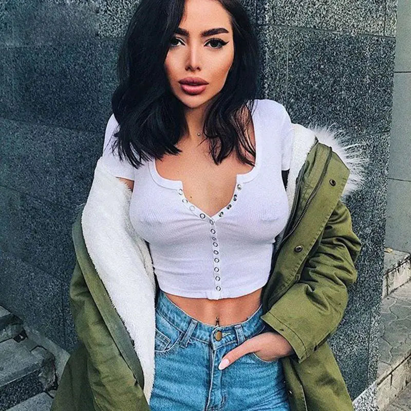 Short Sleeve Crop Top Blouse