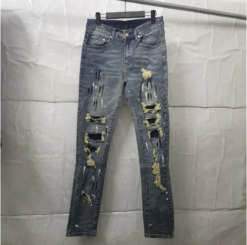 High Street Style Sequin Patch Slim Fit Jeans