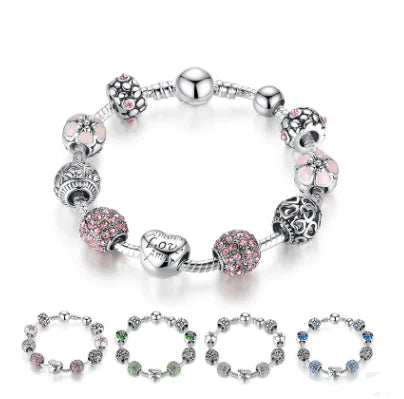 Trendy Beaded Bracelets with Pink Rhinestones (Wholesale)