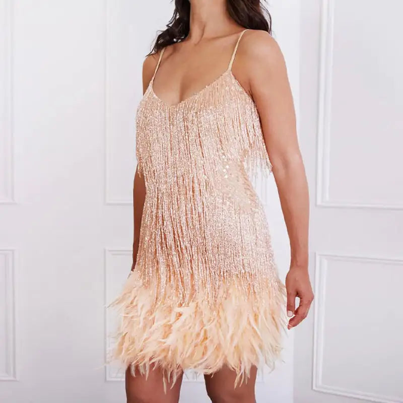 Tassel Stitch Feather Sequin Dress