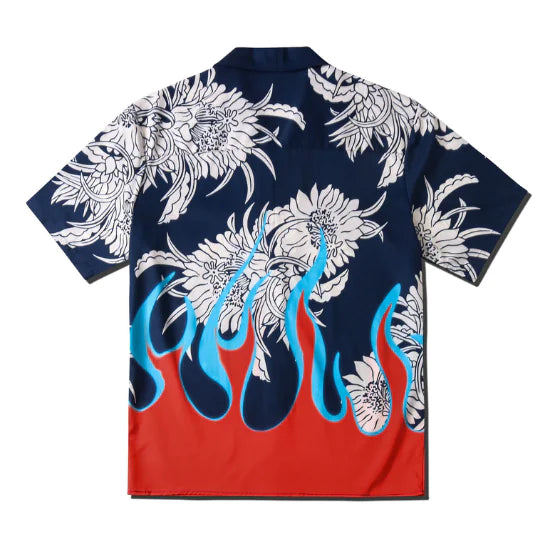 Vintage Printed Short Sleeve Shirt - Korean Style BF Top