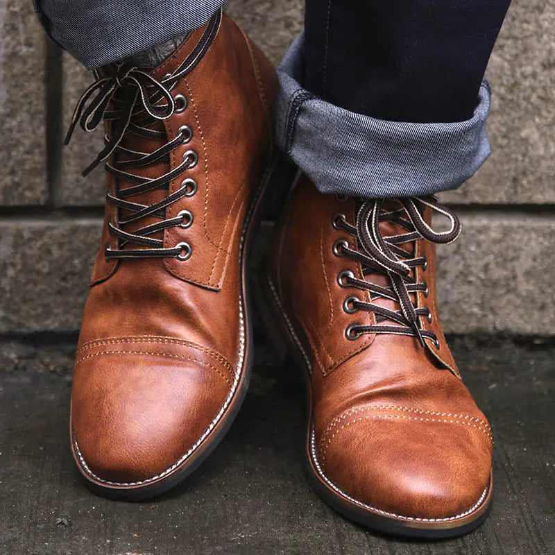 Men's Vintage Style PU Leather Lace-Up Boots