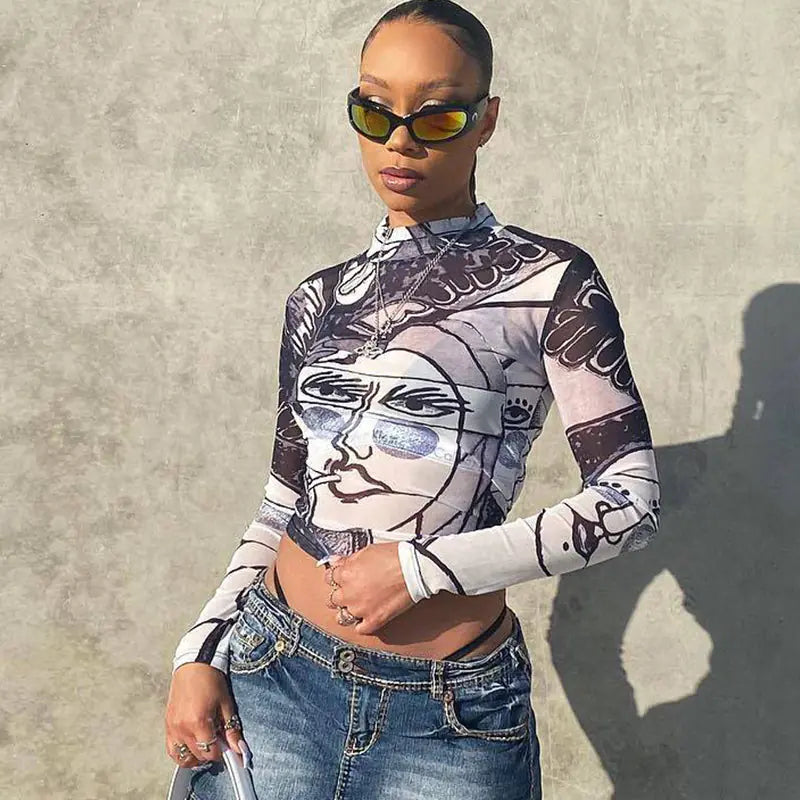 Spring 2020 Oil Painting Girl Art Print Long Sleeve Top