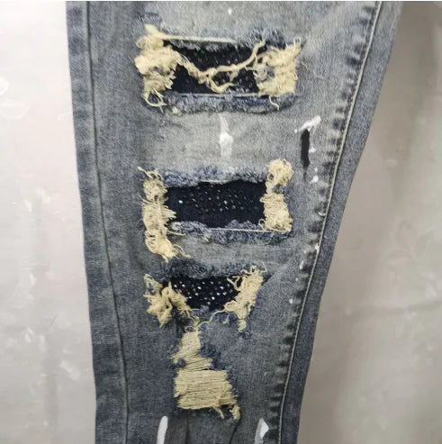 High Street Style Sequin Patch Slim Fit Jeans