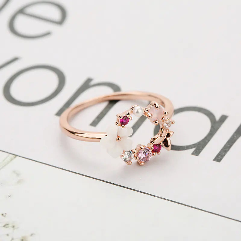Butterfly Flower Rose Gold Ring for Women Jewelry