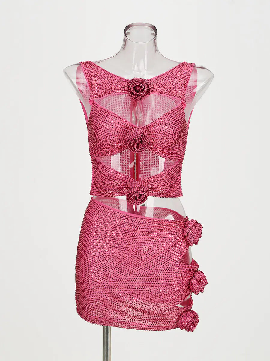 Elegant Rhinestone Flower Decoration Dress